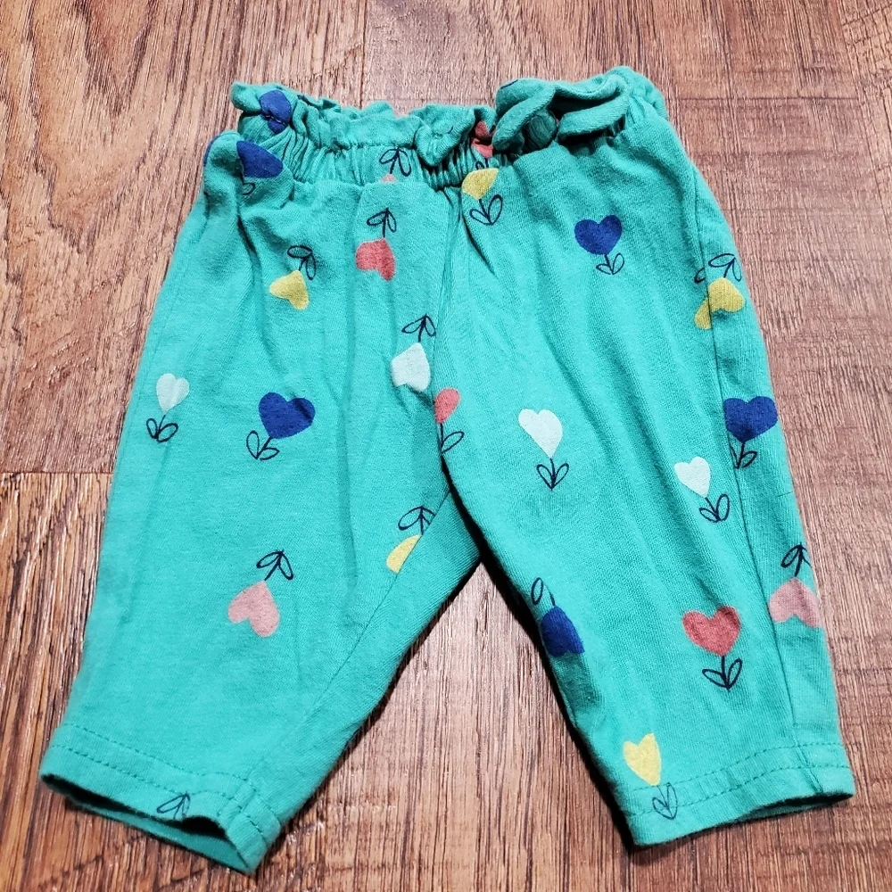 Carters Cotton Matching Heart Flowers Green Gray Little Sister Bodysuit Pants NB